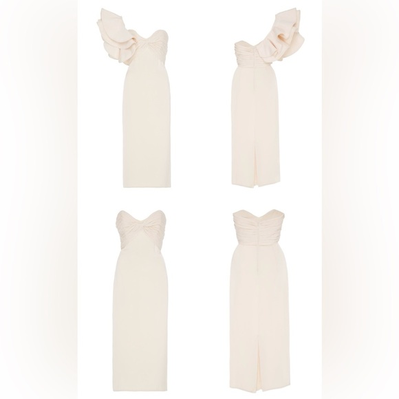 NWT Johanna Ortiz Silk Strapless Detachable One Ruffle Shoulder Cream Dress 8 - Picture 2 of 15